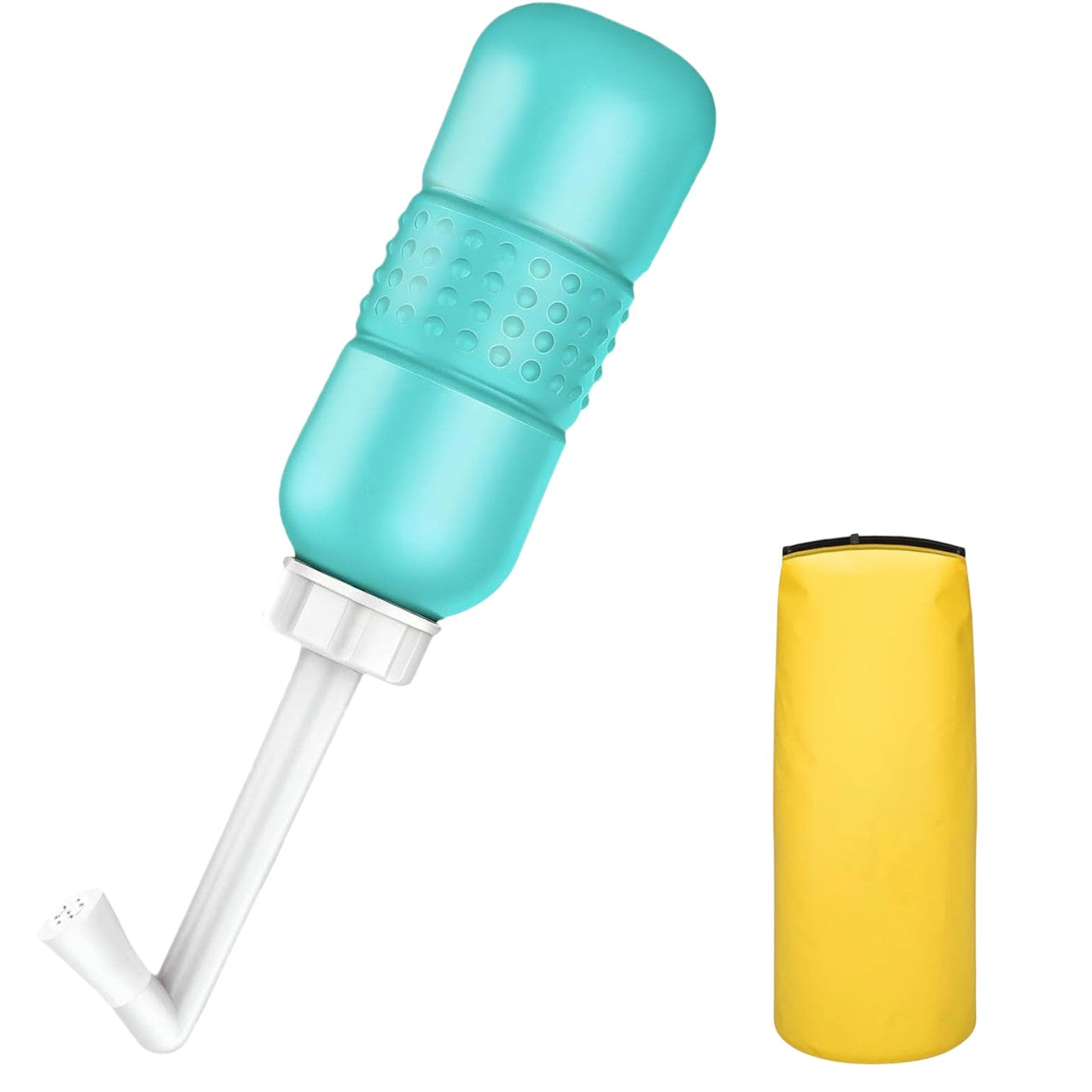 Bideu Portabil pentru Igiena Intima, Klevo, pentru Postpartum/ Postoperator, 450 mL, cu Capac si Husa Galbena, 29.5x7 cm, Culoare Recipient Verde