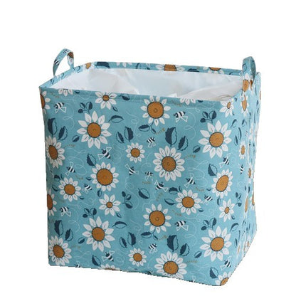 Cos depozitare, Klevo, Capac cu Snur, 175 L, Confectionat din Bumbac si un Strat Impermeabil, 50 x 50 x 70 cm, Albastru Deschis, Imprimeu Flori