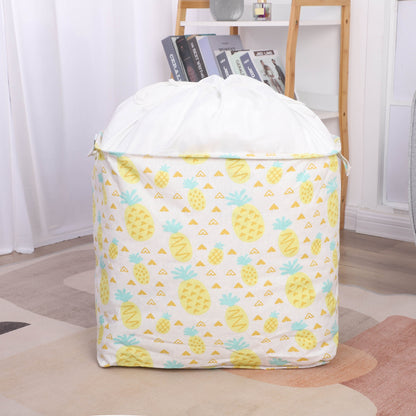 Cutie de Depozitare Pliabila, Klevo, Impermeabila, cu Snur, Capacitate 100 L, cu Manere, 50x50x40cm, Model Ananas, Galben