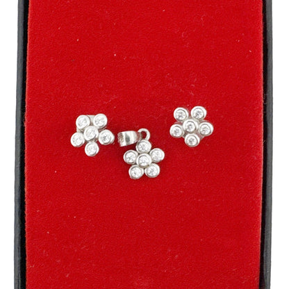 Set Bijuterii Dama Argint 925, Jolie, Cercei cu Pandativ, Model Floricele Rotunde cu Pietre Albe, 1.69 g, Argintiu