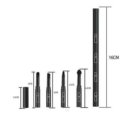 Set Pensule de Machiaj 4in1, Klevo, pentru Fard, Sprancene si Buze, 16 cm, din Plastic, Negru