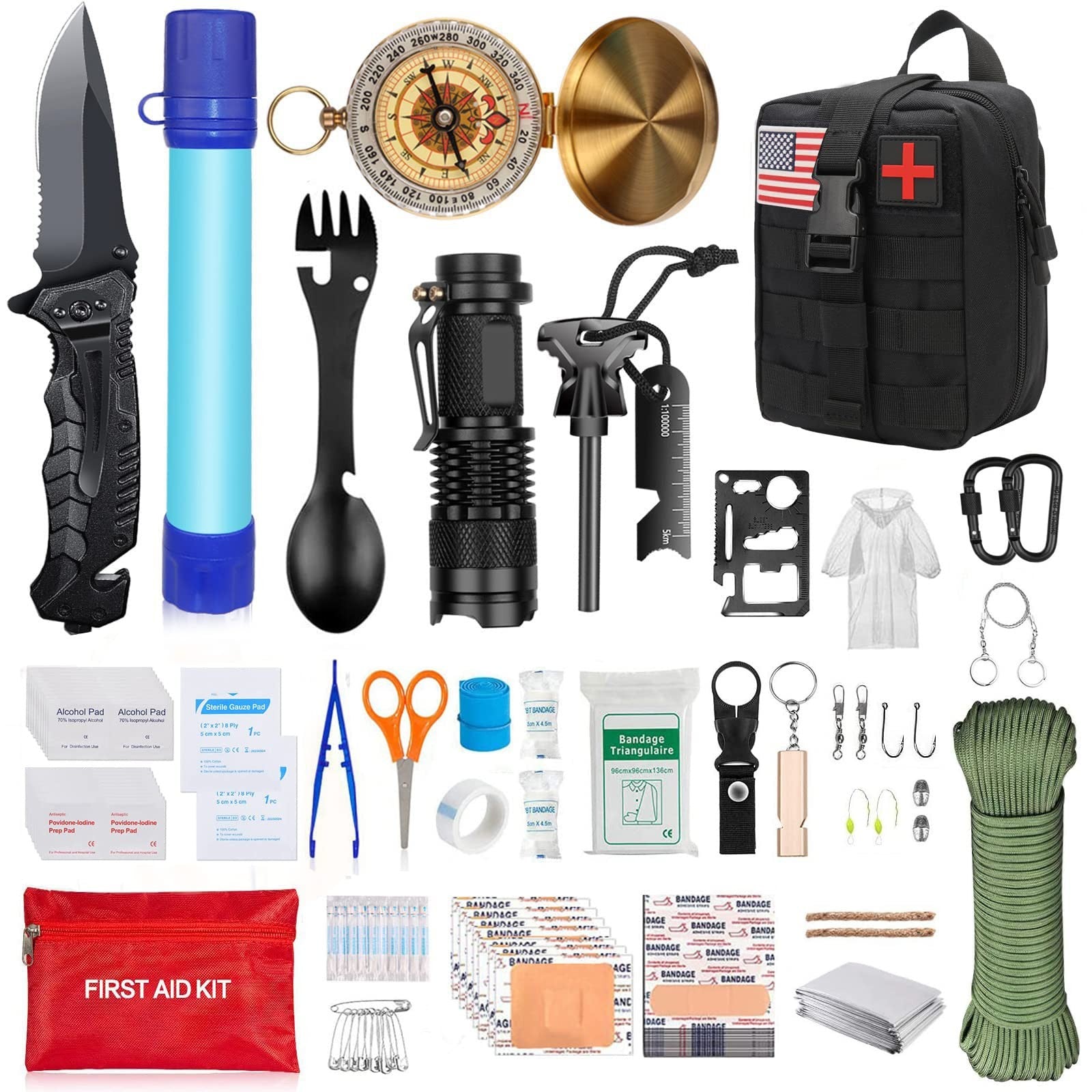 Kit supravietuire multifuncional Klevo, 40 de Instrumente Profesionale, Echipament de prim-ajutor, Drumetie, Camping