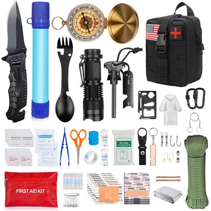Kit supravietuire multifuncional Klevo, 40 de Instrumente Profesionale, Echipament de prim-ajutor, Drumetie, Camping