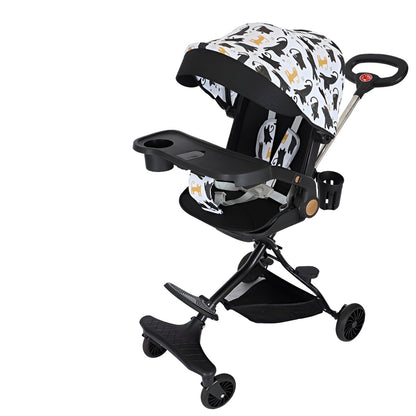 Carucior Sport Klevo 3in1, 6-36 Luni, Reversibil, Pliabil, Tavita pentru Masa, Pozitie de Somn, Centura de Siguranta, Roti 360, Suport Pahar, Copertina pentru Soare, 32x63x95cm, Negru Model Pisicute