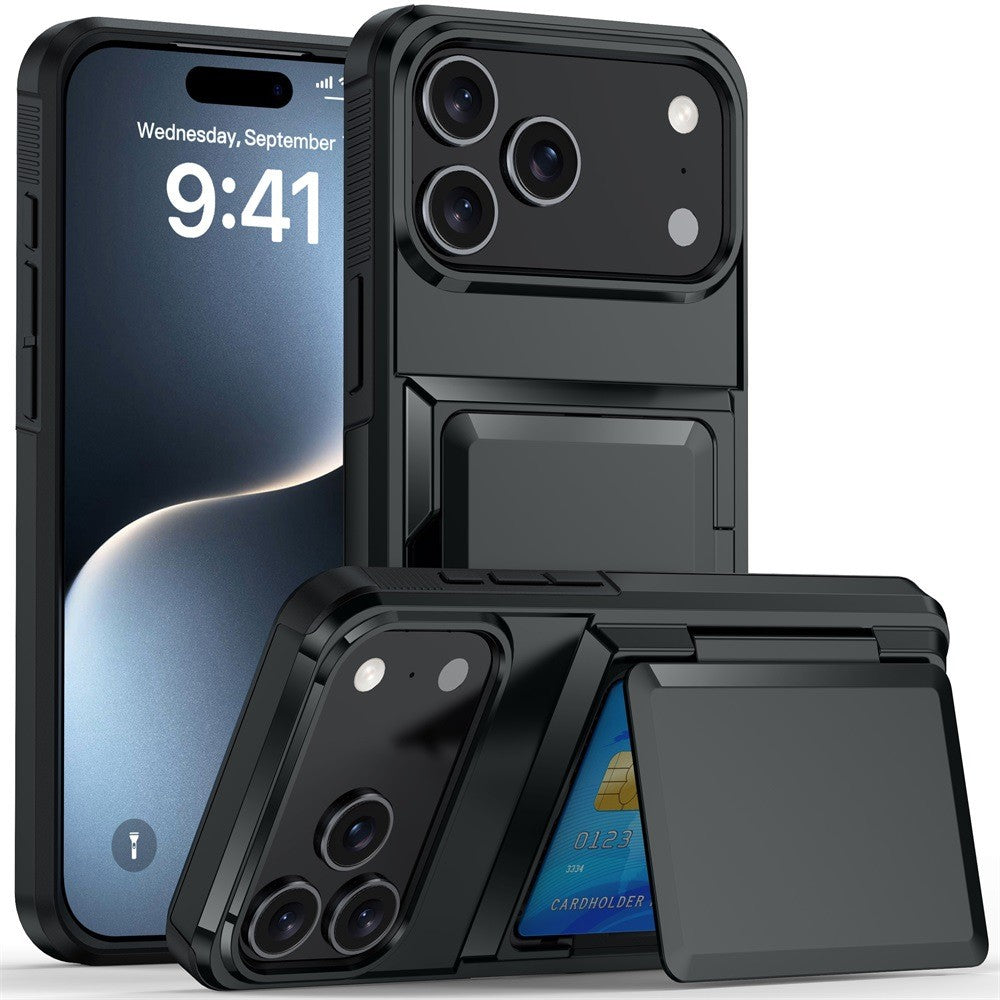 Husa de Protectie compatibila Apple iPhone 17 Pro Max, Klevo, Compartiment pentru Carduri, Anti-alunecare, Protectie PC, Rezistenta la Zgirieturi, Negru