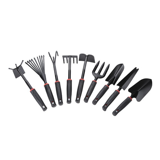 Set 9 Unelte de Gradina Klevo, pentru Plantare Prelucrare Sol si Ingrijire Plante, Material PVC si cardboard, 25 x 14.5 cm, negru