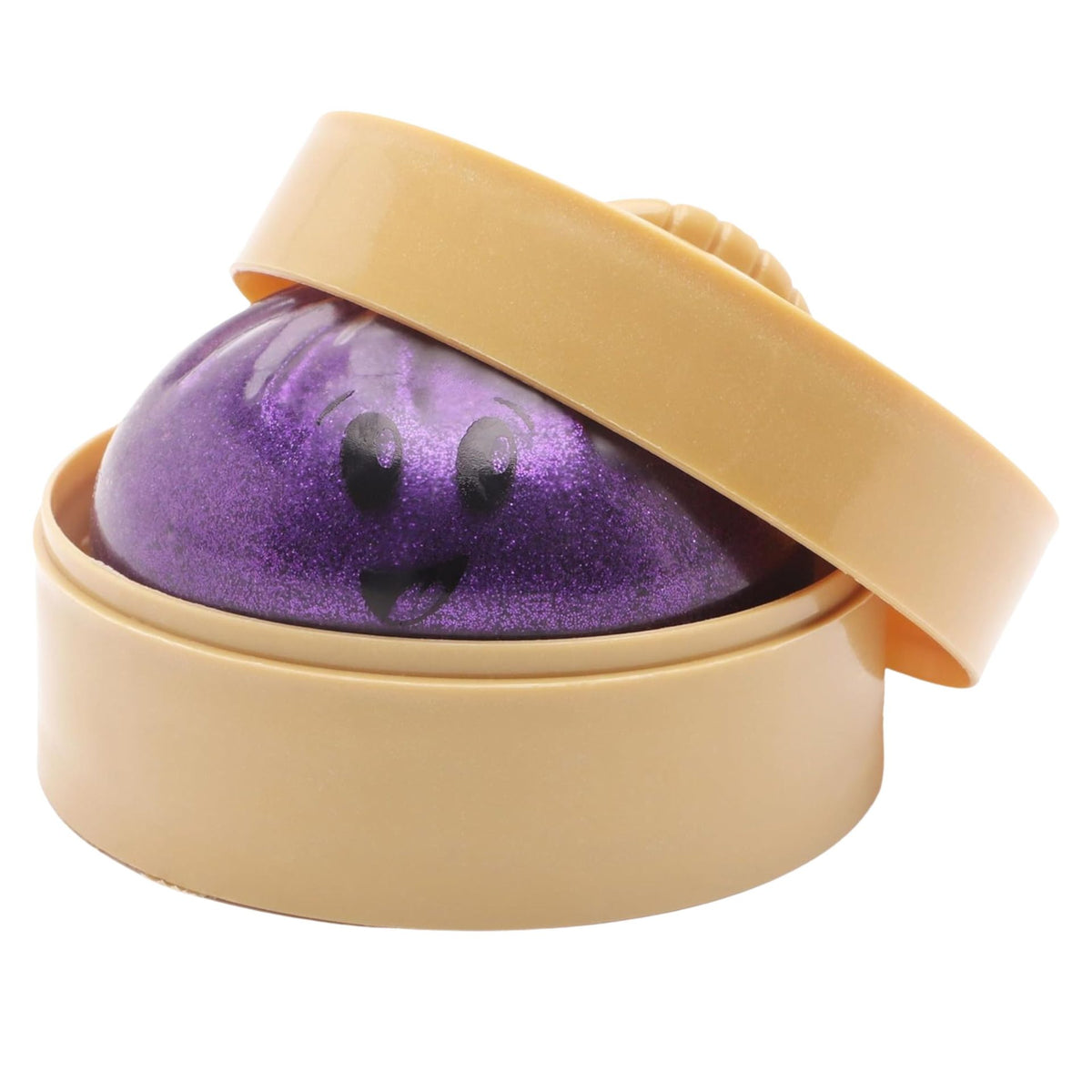 Jucarie Interactiva Dumpling Squishy, Klevo, Model Emoji Bun cu Sclipici, Jucarie Antistres pentru Copii si Maturi, Efect Calmant cu Revenire Lenta, 10 x 10 cm, Mov