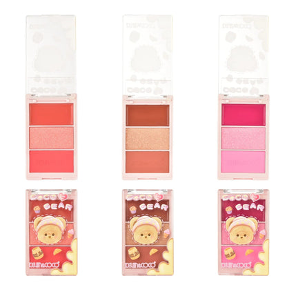 Paleta Fard de Obraz, Kevin&Coco, 3 Culori, Blush, Iluminator, Contur, Textură Fină, Efect Natural, pentru Toate Tipurile de Ten, 71.7 g, 6.7 x 1.5 x 11 cm, Roz