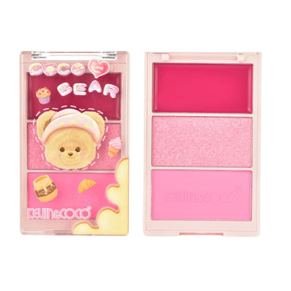 Paleta Fard de Obraz, Kevin&Coco, 3 Culori, Blush, Iluminator, Contur, Textură Fină, Efect Natural, pentru Toate Tipurile de Ten, 71.7 g, 6.7 x 1.5 x 11 cm, Roz