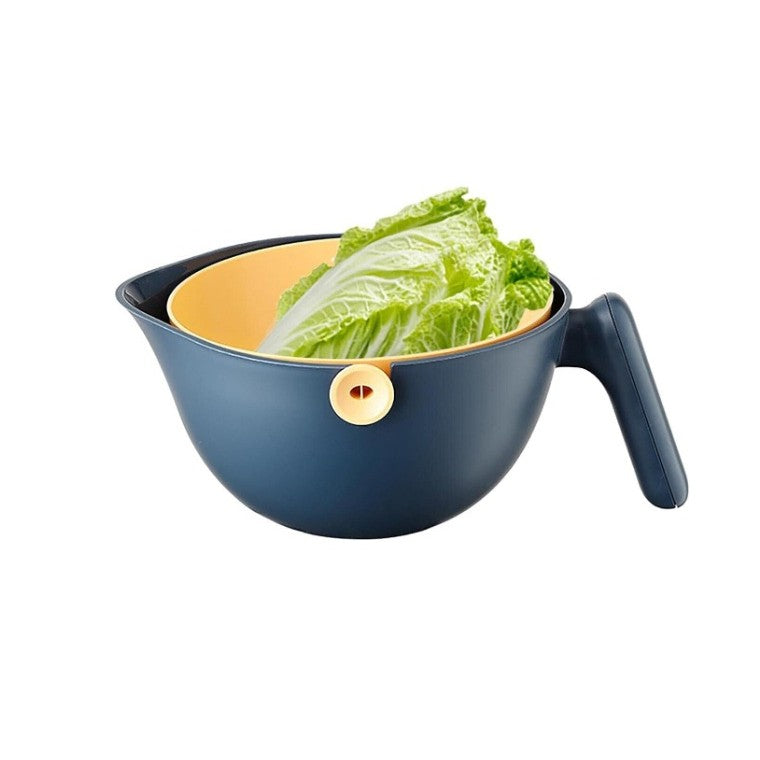 Bol cu Doua Straturi, Klevo, pentru Fructe, Legume, cu Cos de Scurgere a Apei, 2L, din ABS+PP, 29.9 x 22.5 x 11.8 cm, Albastru-Portocaliu