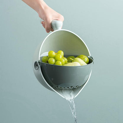 Bol cu Doua Straturi, Klevo, pentru Fructe, Legume, cu Cos de Scurgere a Apei, 2L, din ABS+PP, 29.9 x 22.5 x 11.8 cm, Verde