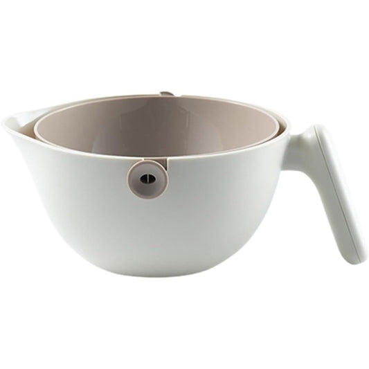 Bol cu Doua Straturi, Klevo, pentru Fructe, Legume, cu Cos de Scurgere a Apei, 2L, din ABS+PP, 29.9 x 22.5 x 11.8 cm, Alb - Gri