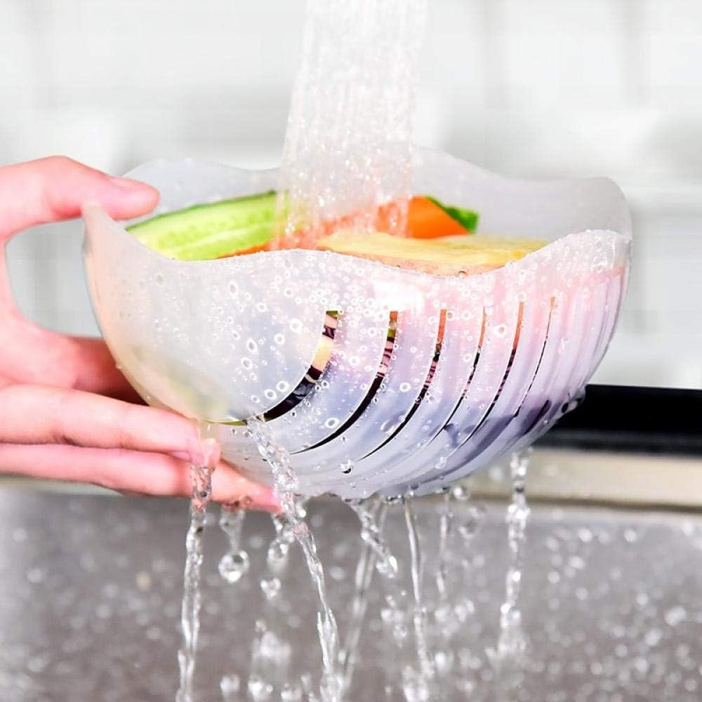 Bol Feliator pentru Salata, Klevo, Castron Multifunctional pentru Legume si Fructe, pentru Spalat si Taiat Legumele, cu Scurgere si Tocator, Ergonomic, Protectie pentru Maini, 21x18.5x11.5 cm, Roz