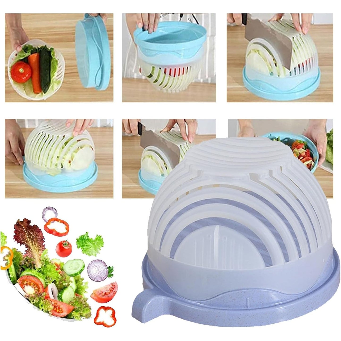 Bol Feliator pentru Salata, Klevo, Castron Multifunctional pentru Legume si Fructe, pentru Spalat si Taiat Legumele, cu Scurgere si Tocator, Ergonomic, Protectie pentru Maini, 21x18.5x11.5 cm, Mov