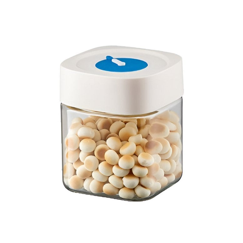 Borcan din Sticla de Inalta Calitate, Klevo, Capac Ermetic, Uz Casnic, Depozitarea Condimentelor sau a Alimentelor Umede si Uscate, 750 mL, 10x10x12.2 cm, Alb