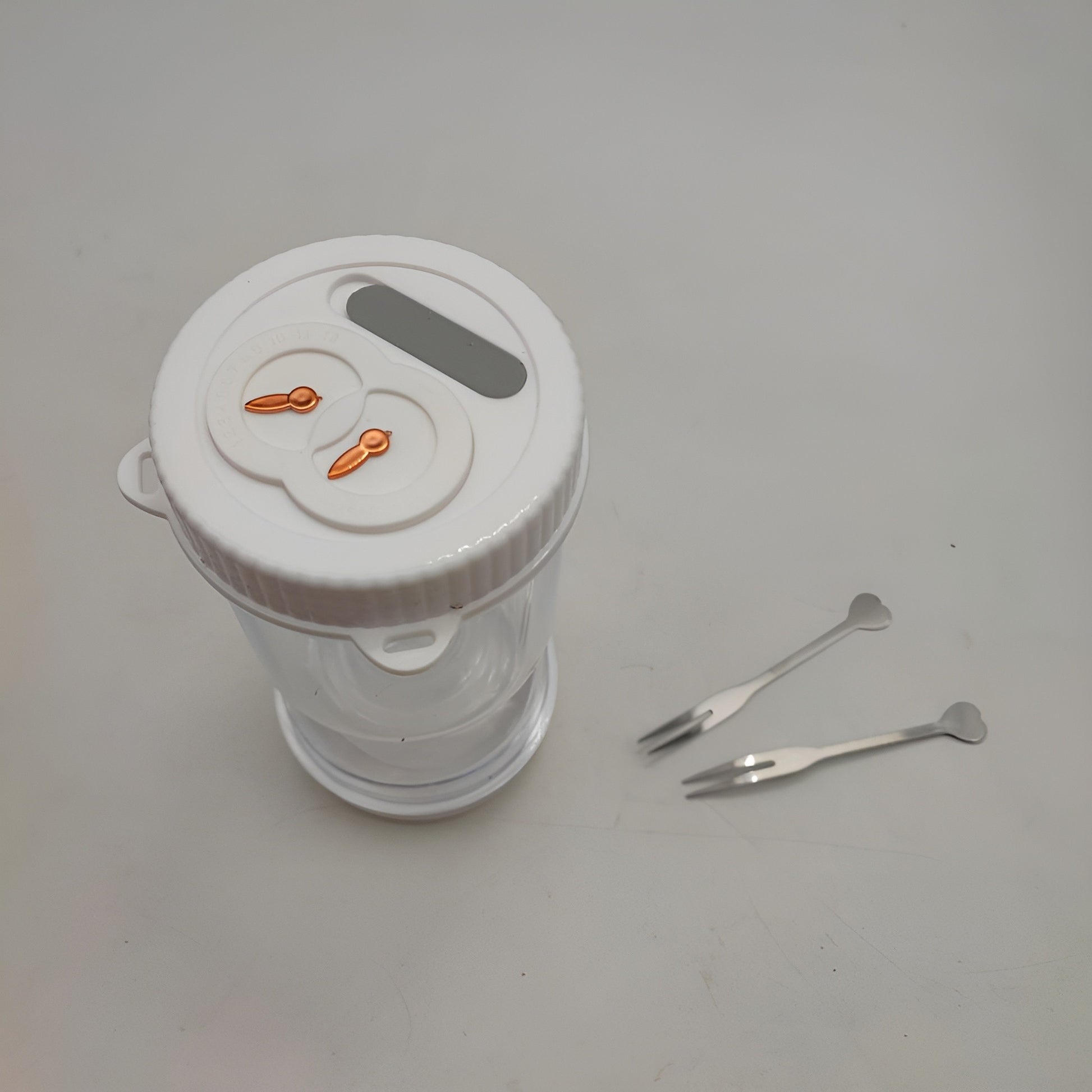 Borcan pentru Muraturi, Klevo, cu Separator pentru Lichide, Ermetic, Termorezistent, Tip Clepsidra, 2 Furculite Incluse, ABS, Alb, 18x9x9 cm