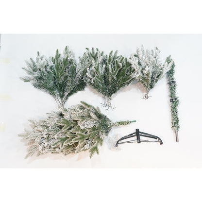 Brad Artificial de Craciun, Klevo, 1.5 m inaltime, Verde, Pulverizat complet alb-tip zapada, Interior/ Exterior, Ramuri bogate, Resigilat