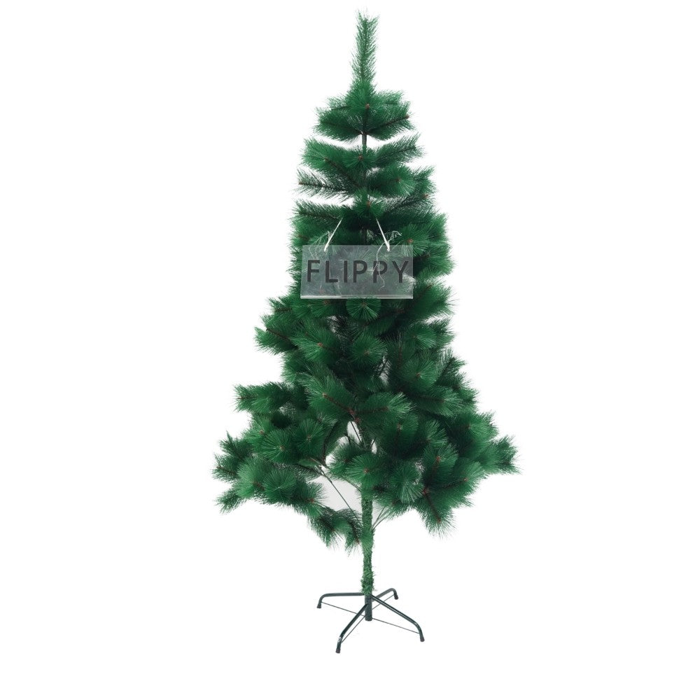 Brad artificial de Craciun tip pin, clasic, pentru interior/exterior, inaltime 150 cm, Klevo, verde, suport metalic inclus
