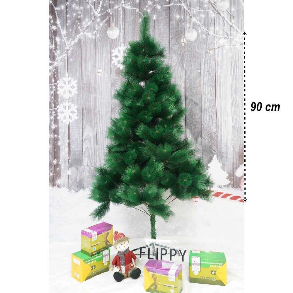 Brad artificial de Craciun tip pin, clasic, pentru interior/exterior, inaltime 90 cm, Klevo, verde, suport de plastic inclus