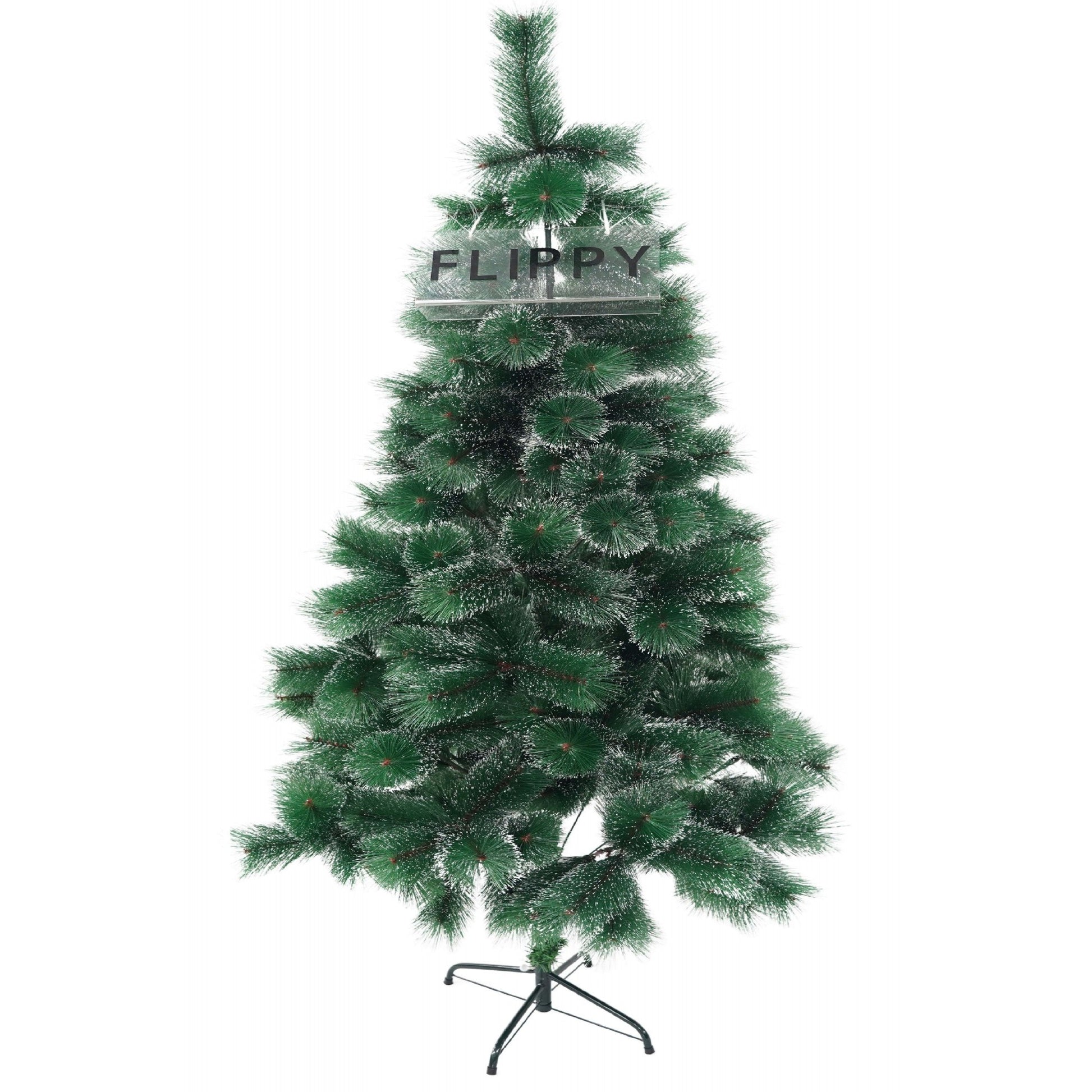 Brad artificial de Craciun tip pin inzapezit, inaltime 180 cm, diametru 105 cm, 260 ramuri cu ace 3D 12 cm, Klevo, verde cu varfuri ninse, suport metalic inclus