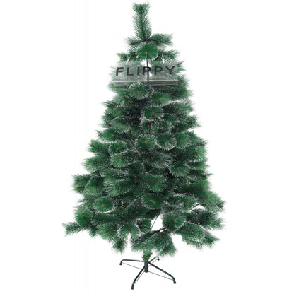 Brad artificial de Craciun tip pin inzapezit, inaltime 180 cm, diametru 105 cm, 260 ramuri cu ace 3D 12 cm, Klevo, verde cu varfuri ninse, suport metalic inclus