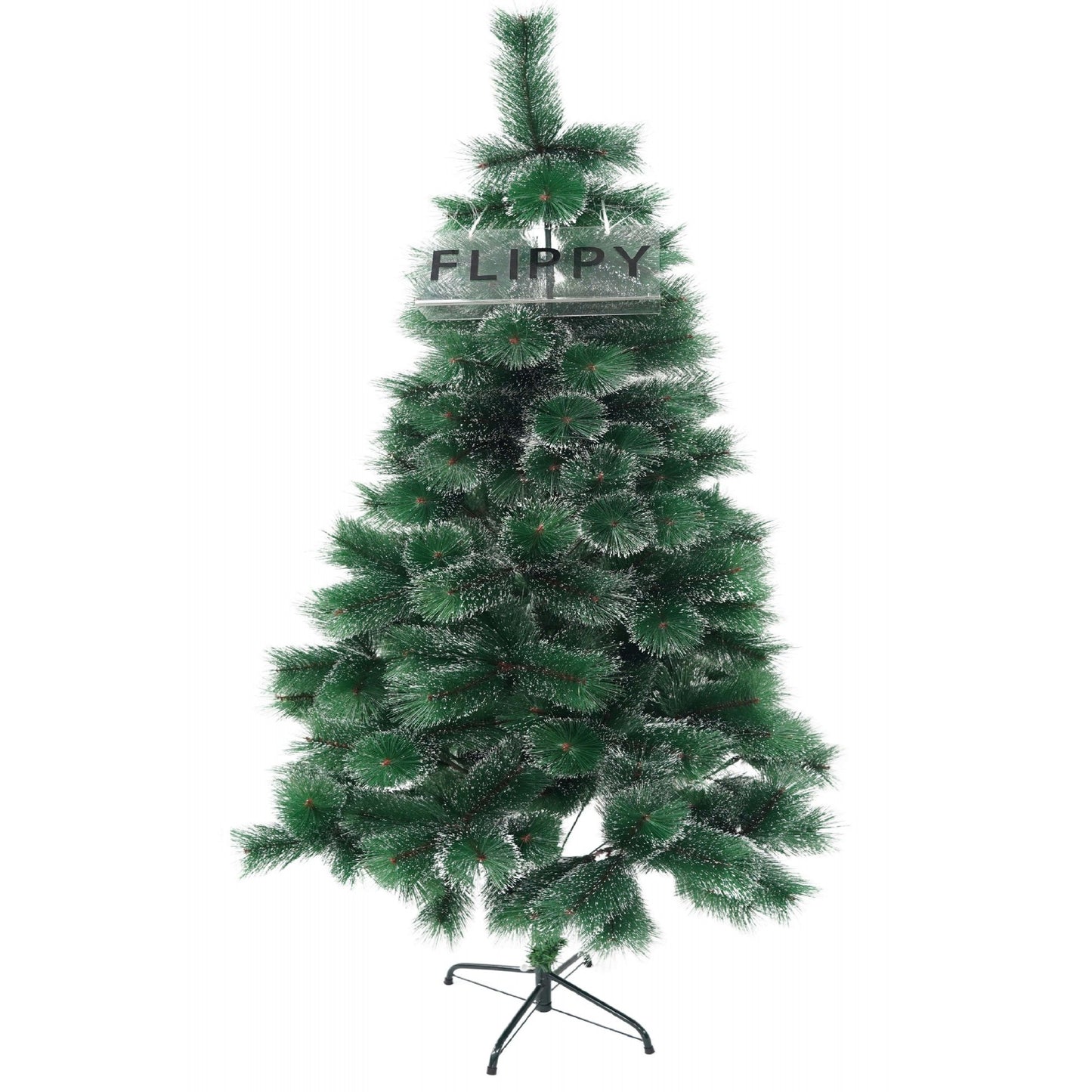 Brad artificial de Craciun tip pin inzapezit, inaltime 210 cm, diametru 115 cm, 350 ramuri cu ace 3D 12 cm, Klevo, verde cu varfuri ninse, suport metalic inclus