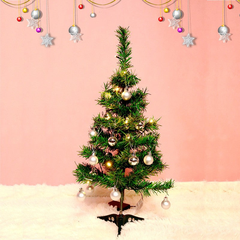 Brad Artificial Impodobit, 60 cm, suport plastic cu instalatie luminoasa 20 LED alb cald + 20 globuri argintii incluse, Klevo
