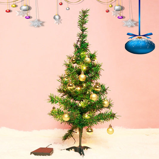 Brad Artificial Impodobit, 60 cm, suport plastic, cu instalatie luminoasa 20 LED alb cald + 20 globuri aurii incluse, Klevo