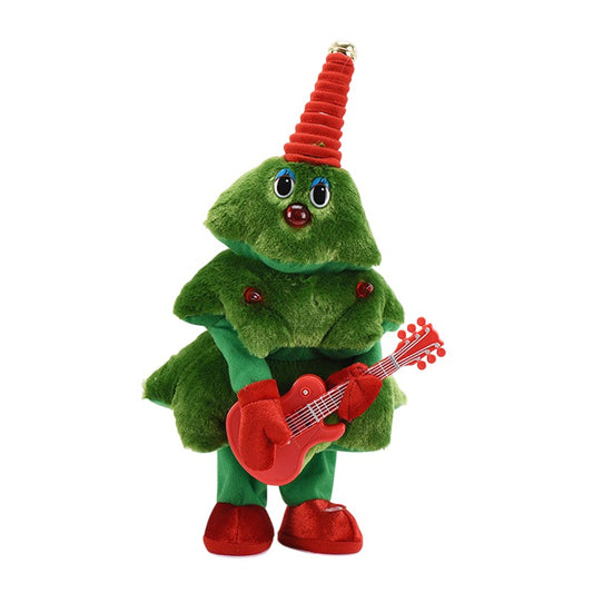 Bradut Dansator si Cantaret, Klevo, Decoratiune de Craciun, Jucarie Interactiva, cu Chitara, cu Lumini, 25 cm Inaltime, Verde