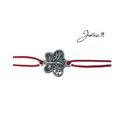 Martisor tip Bratara cu Pandantiv Metalic, Jolie, Snur Textil Rosu, Model Fluture, Dimensiune Reglabila, Nod Dublu, Ambalata Individual