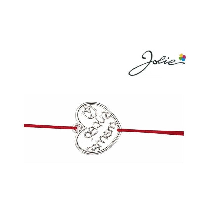 Martisor tip Bratara cu Pandantiv Metalic, Jolie, Snur Textil Rosu, Model Inima Super Mama, Dimensiune Reglabila, Nod Dublu, Ambalata Individual