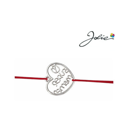 Martisor tip Bratara cu Pandantiv Metalic, Jolie, Snur Textil Rosu, Model Inima Super Mama, Dimensiune Reglabila, Nod Dublu, Ambalata Individual