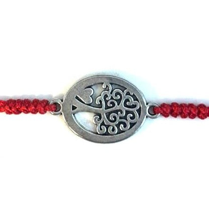 Martisor tip Bratara cu Pandantiv Metalic, Jolie, cu Snur Textil Rosu Impletit, Model Pomul Vietii, Dimensiune Reglabila, Ambalata Individual
