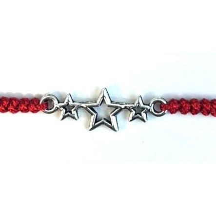Martisor tip Bratara cu Pandantiv Metalic, Jolie, cu Snur Textil Rosu Impletit, Model Stelute, Dimensiune Reglabila, Ambalata Individual