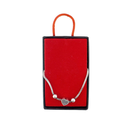 Bratara din Argint 925, pentru Dama, Jolie Silver, Model Snake cu Charm Inima si Cristale Negre, 4.86 g, Lungime Reglabila, Argintiu