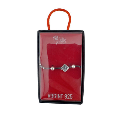 Bratara din Argint 925, pentru Dama, Jolie Silver, Model Snake cu Charm Trifoi, 5.12 g, Lungime Reglabila, Argintiu