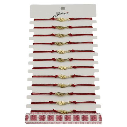 Bratara Martisor pentru Dama, Jolie, Model Aripa, Set 12 bucati, Pandativ din Inox Auriu, Snur Ajustabil Impletit, Rosu