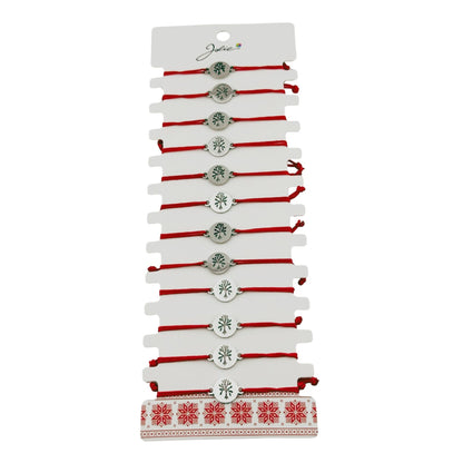 Bratara Martisor pentru Dama, Jolie, Model Copacul Vietii, Set 12 bucati, Pandativ Argintiu din Inox cu Snur Rosu Ajustabil
