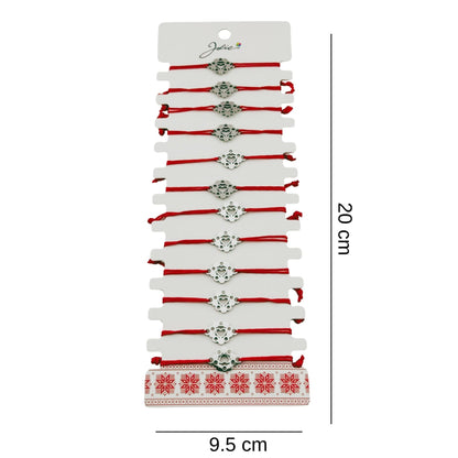 Bratara Martisor pentru Dama, Jolie, Model Inima in Floare, Set 12 bucati, Pandativ Argintiu din Inox cu Snur Rosu Ajustabil