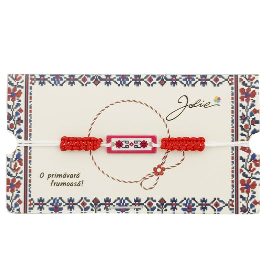 Martisor Traditional Bratara Norocoasa, Jolie, Model Traditional, Bratara Martisor pentru Copii, din Plastic/Textil, Snur Alb/Rosu