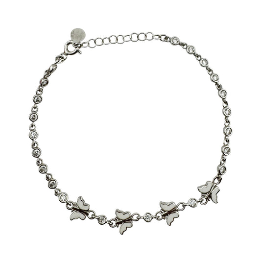 Bratara pentru Copii, Jolie, Argint 925, Model Fluture, cu Email si Zirconiu, 22 cm/4.4g Argintiu/Alb