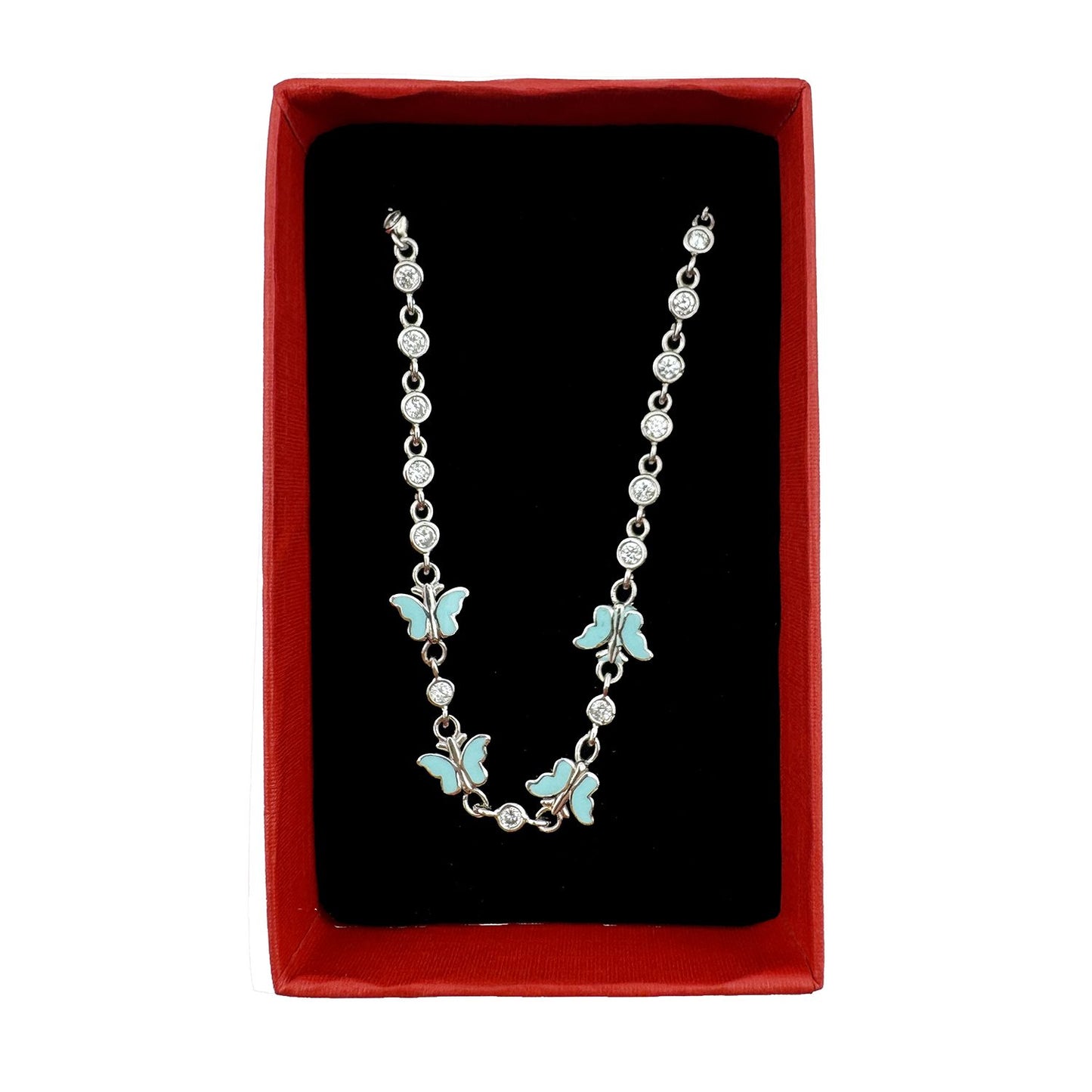 Bratara pentru Copii, Jolie, Argint 925, Model Fluture, cu Email si Zirconiu, 22 cm/4.4g Argintiu/Turcoaz