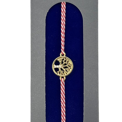 Bratara Placata cu Aur 24k, Jolie, Model Copac, Martisor Bratara, cu Snur Rosu, Auriu