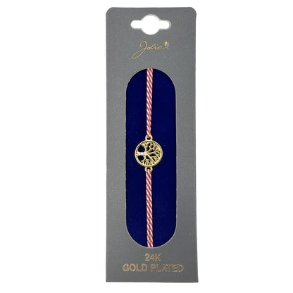 Bratara Placata cu Aur 24k, Jolie, Model Copac, Martisor Bratara, cu Snur Rosu, Auriu