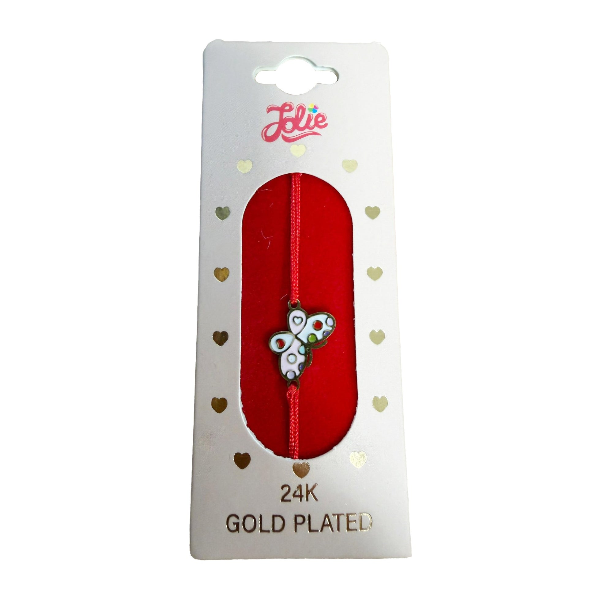 Bratara Placata cu Aur 24k Copii, Jolie, Model Fluture, Pandativ din Metal in Culori, Snur Rosu Impletit, Dimensiune Reglabila, Ambalata Individual