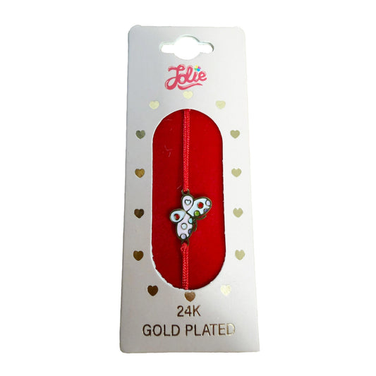 Bratara Placata cu Aur 24k Copii, Jolie, Model Fluture, Pandativ din Metal in Culori, Snur Rosu Impletit, Dimensiune Reglabila, Ambalata Individual
