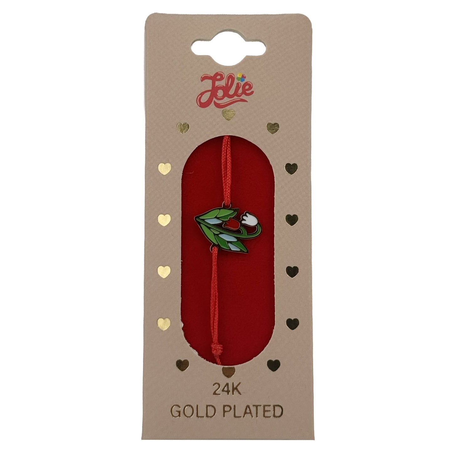 Bratara Placata cu Aur 24k Copii, Jolie, Model Lalele, cu Snur Rosu, 3.5 x 9.5, Multicolor
