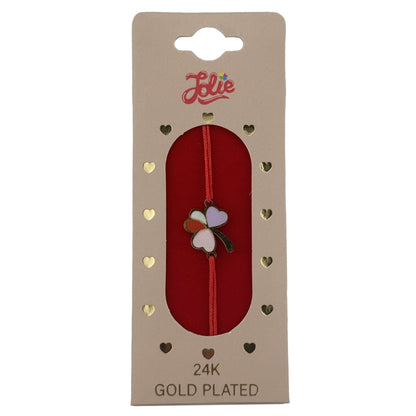 Bratara Placata cu Aur 24k Copii, Jolie, Model Trifoi cu Patru Foi, cu Snur Rosu, 3.5 x 9.5, Multicolor