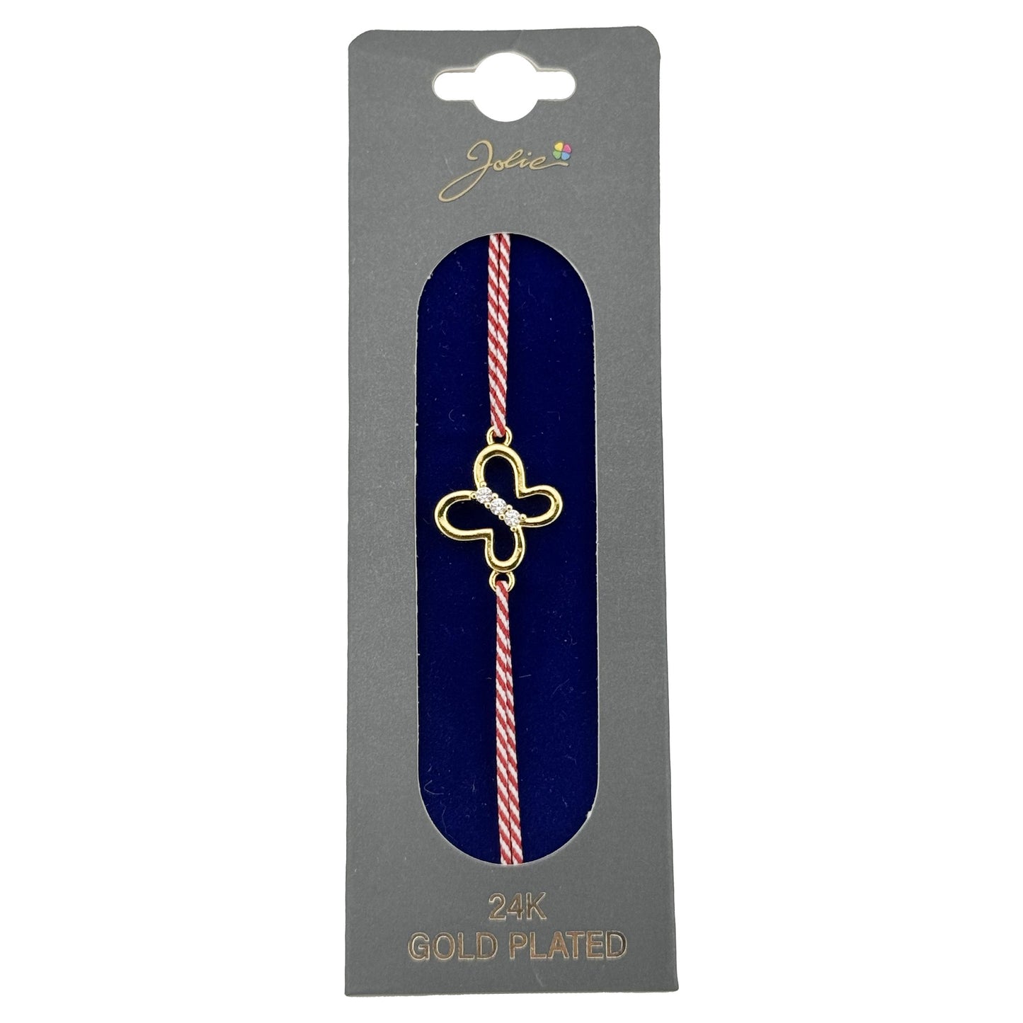 Bratara Placata cu Aur 24k, Jolie, Model FLUTURE, Martisor Bratara, cu Snur Alb/Rosu, Auriu
