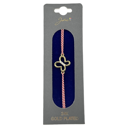 Bratara Placata cu Aur 24k, Jolie, Model FLUTURE, Martisor Bratara, cu Snur Alb/Rosu, Auriu
